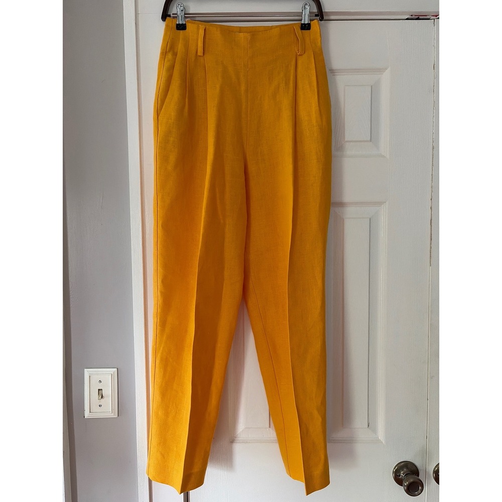 Petite Sake‎ Marigold Yellow 100% Linen High Waisted Pleated Tapered Pants